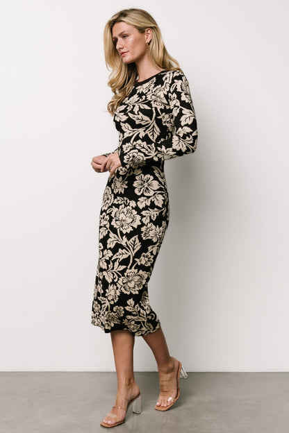 Marci Sweater Dress | Black + Ivory Floral