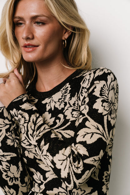 Marci Sweater Dress | Black + Ivory Floral