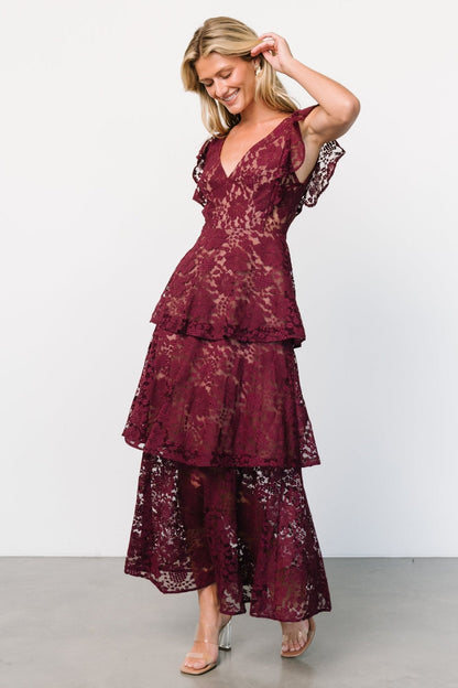 Margot Lace Tiered Maxi Dress | Wine