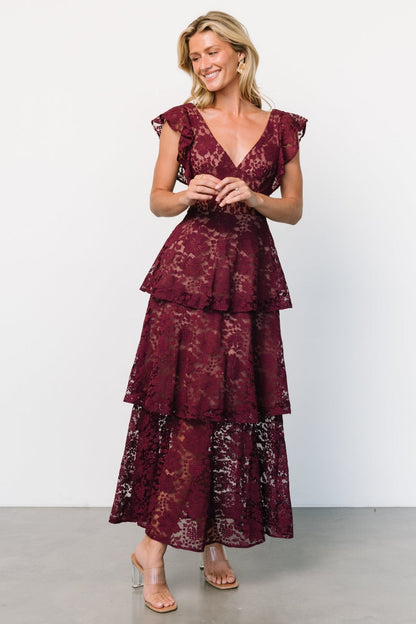 Margot Lace Tiered Maxi Dress | Wine