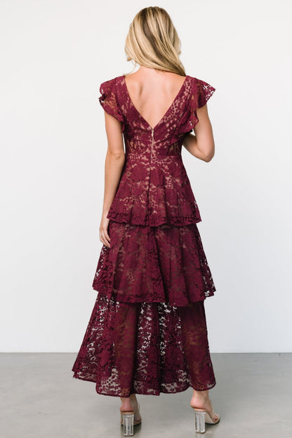 Margot Lace Tiered Maxi Dress | Wine