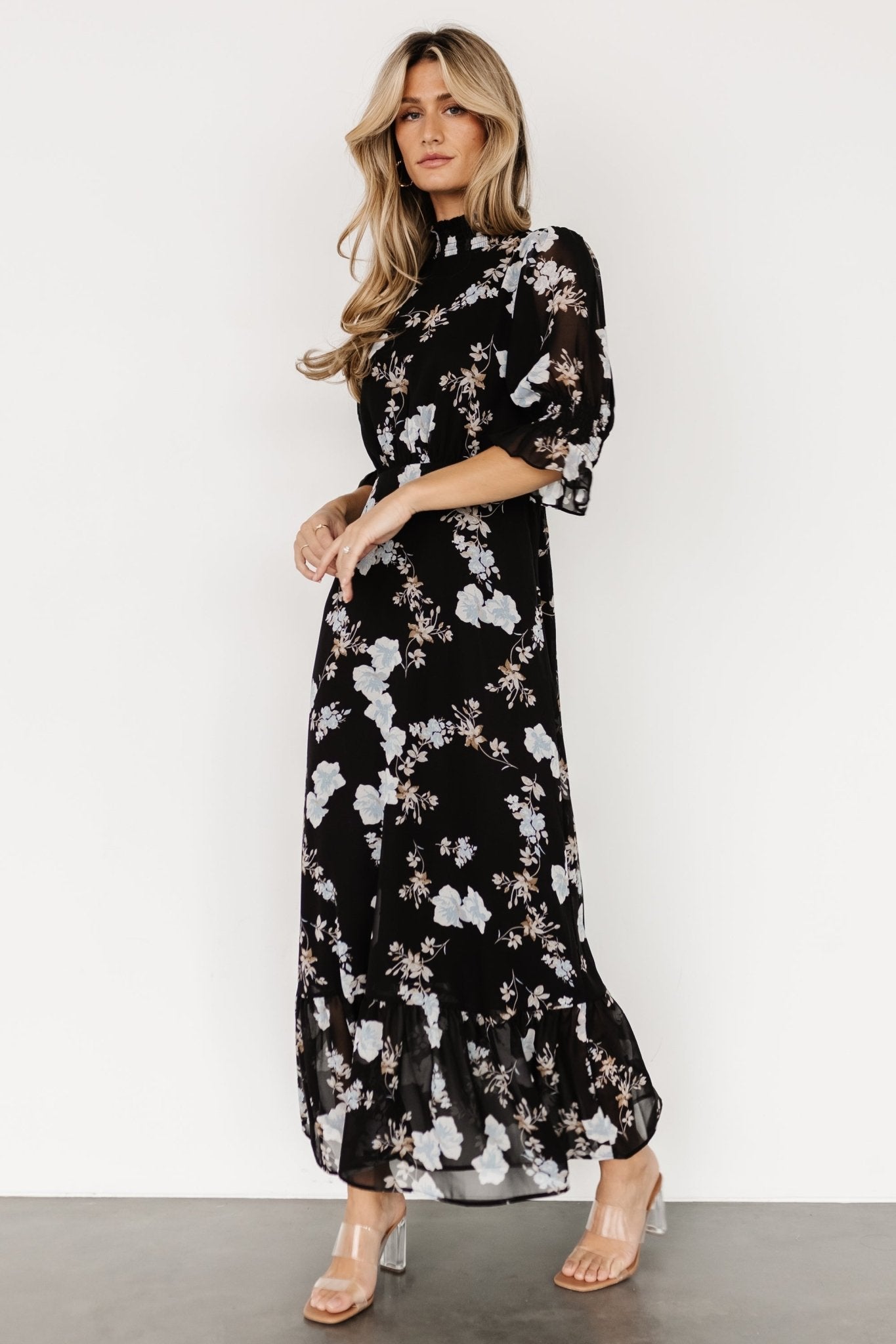 Marie Mock Neck Maxi Dress | Black Floral