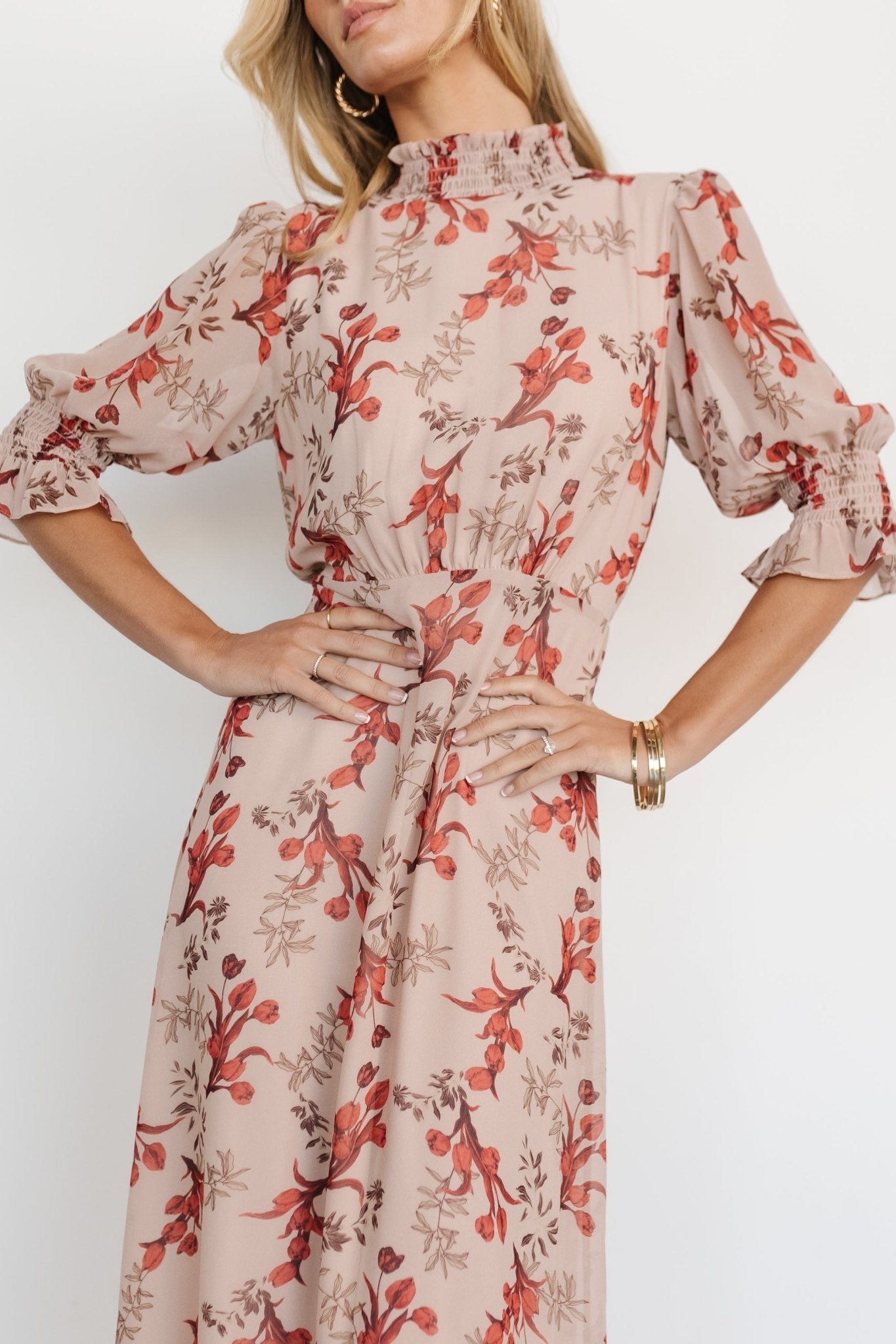 Marie Mock Neck Maxi Dress | Blush Floral