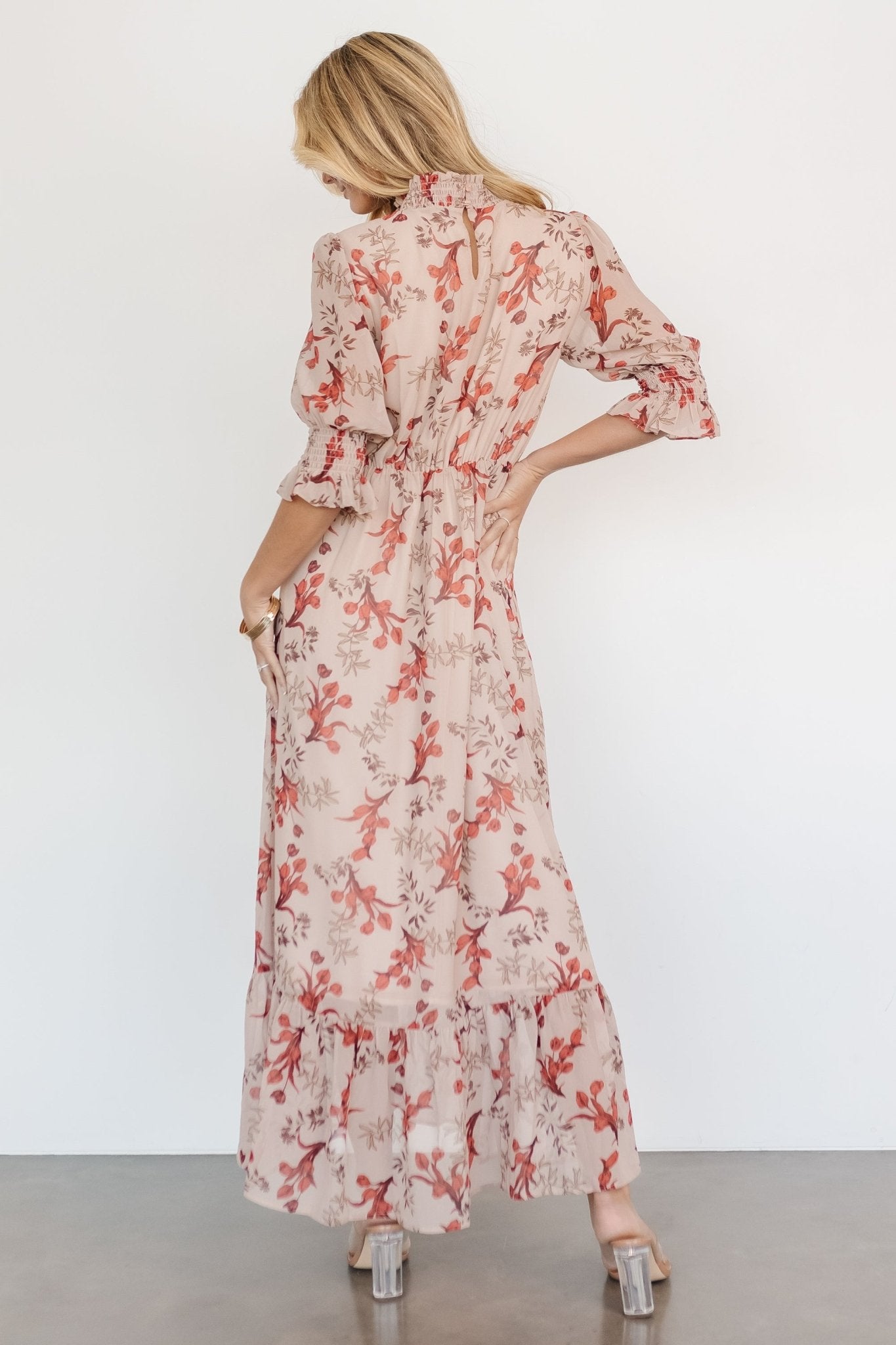 Marie Mock Neck Maxi Dress | Blush Floral
