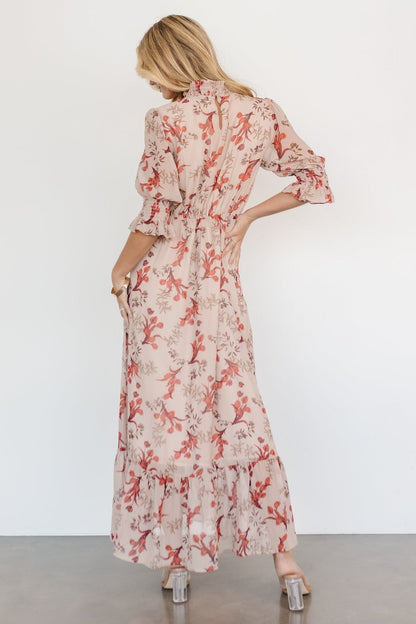 Marie Mock Neck Maxi Dress | Blush Floral