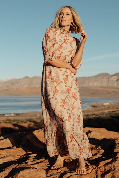 Marie Mock Neck Maxi Dress | Blush Floral