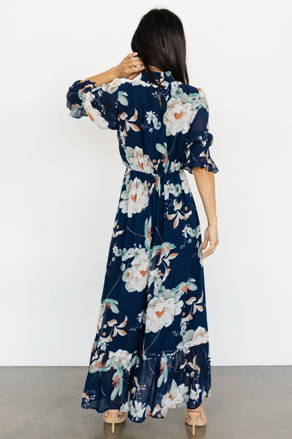 Marie Mock Neck Maxi Dress | Navy Floral