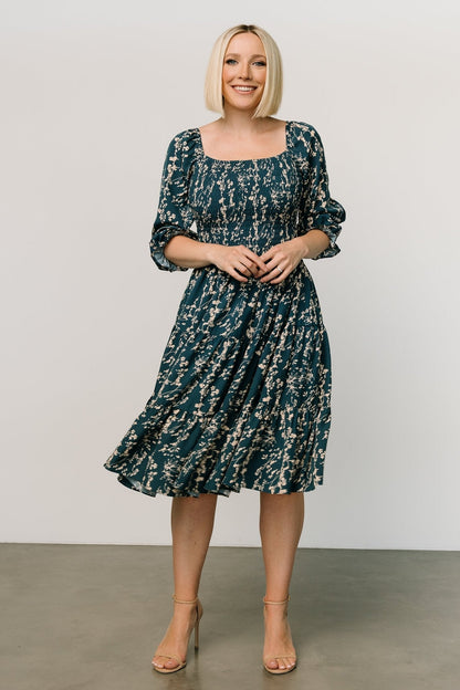 Marta Smocked Midi Dress | Topaz + Blush