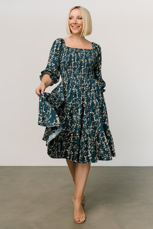 Marta Smocked Midi Dress | Topaz + Blush