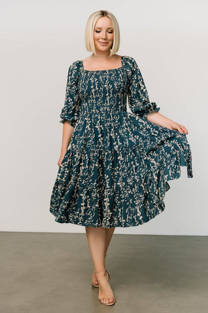 Marta Smocked Midi Dress | Topaz + Blush