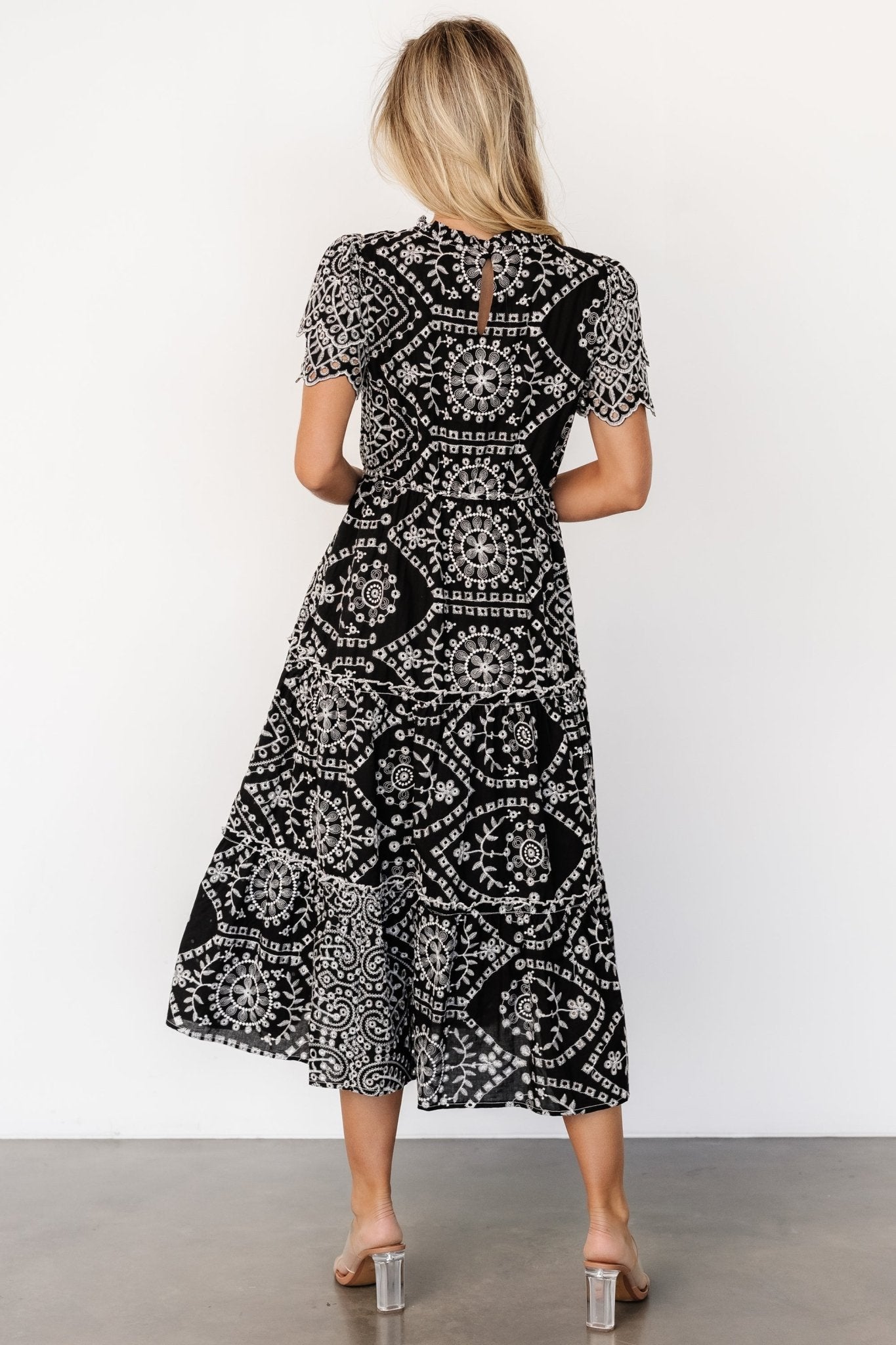 Mirabel Eyelet Midi Dress | Black + White