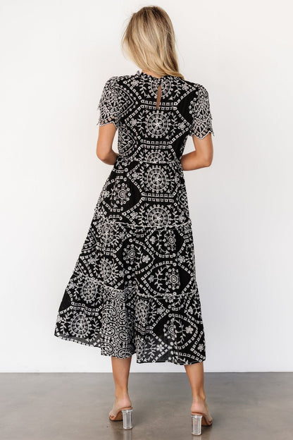 Mirabel Eyelet Midi Dress | Black + White