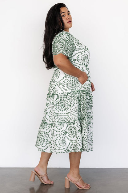 Mirabel Eyelet Midi Dress | White + Green