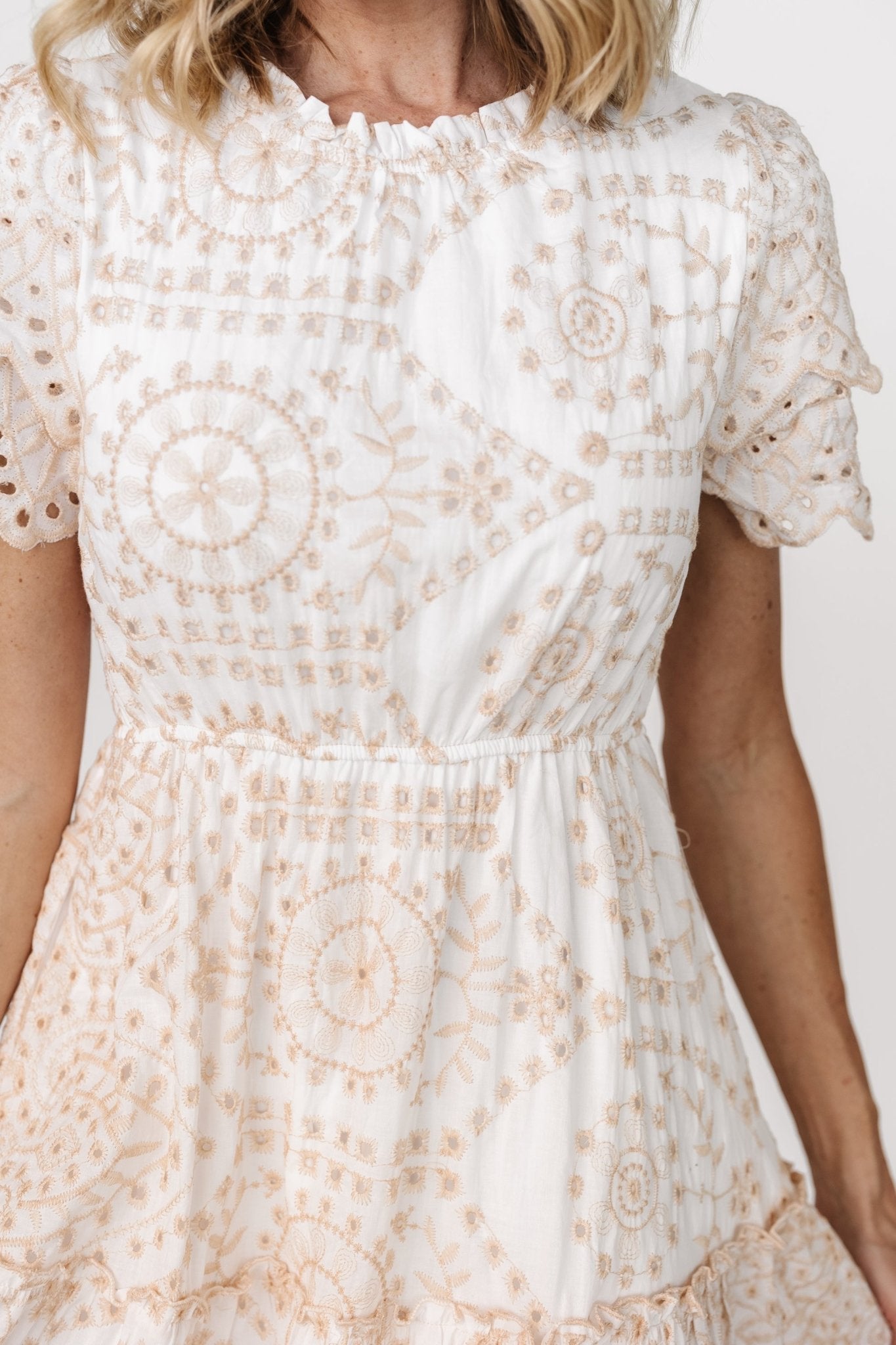 Mirabel Eyelet Midi Dress | White + Natural