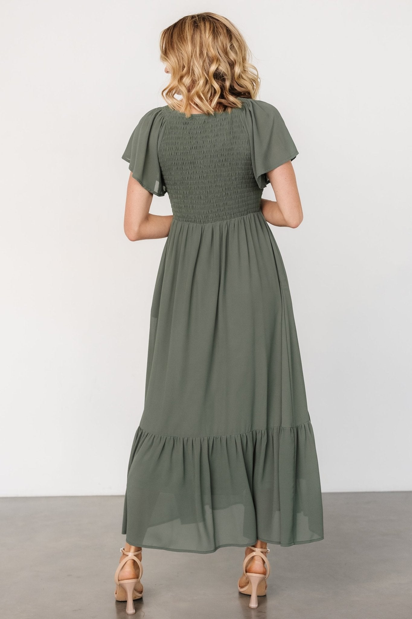 Monica Smocked Dress | Dark Sage