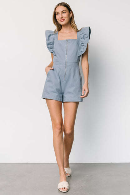 Montgomery Denim Romper | Dusty Blue