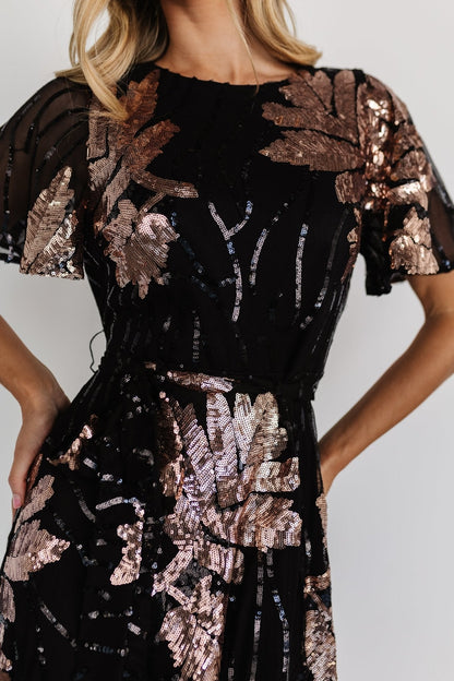 Muse Sequin Maxi Dress | Black + Rose