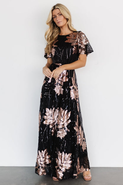 Muse Sequin Maxi Dress | Black + Rose