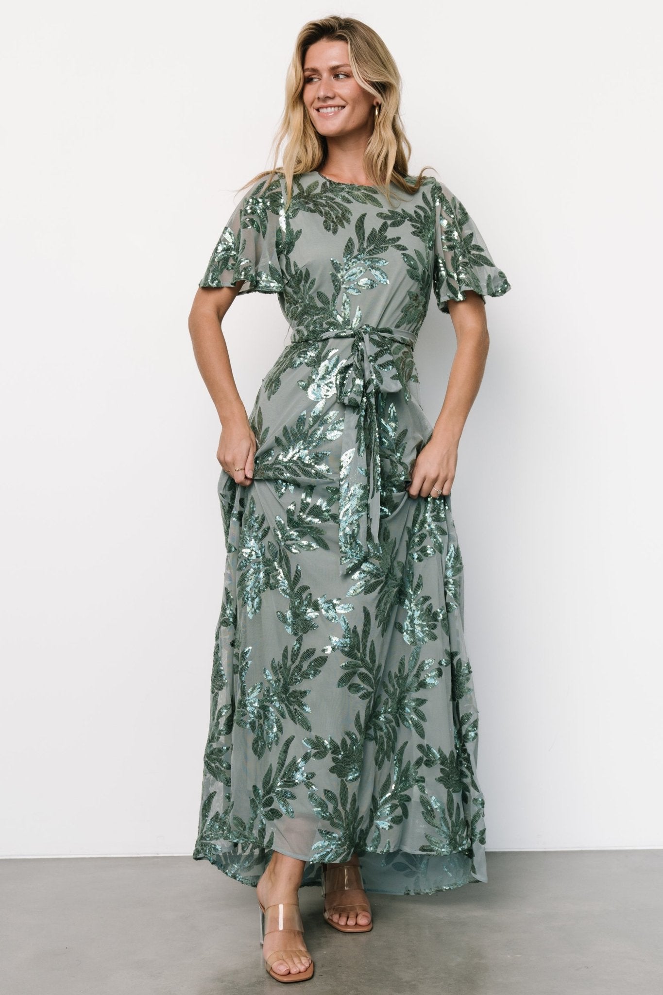 Muse Sequin Maxi Dress | Eucalyptus