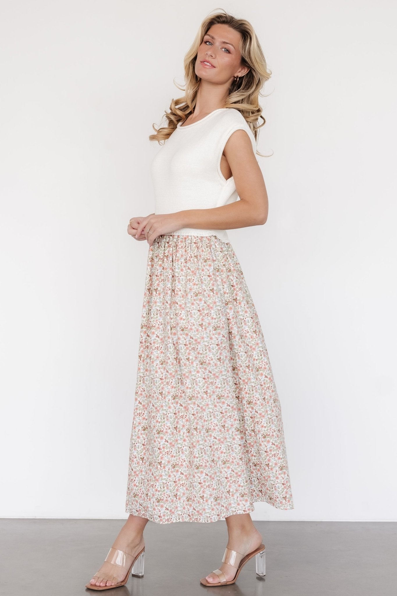 Myra Sweater Dress | Ivory + Coral Floral