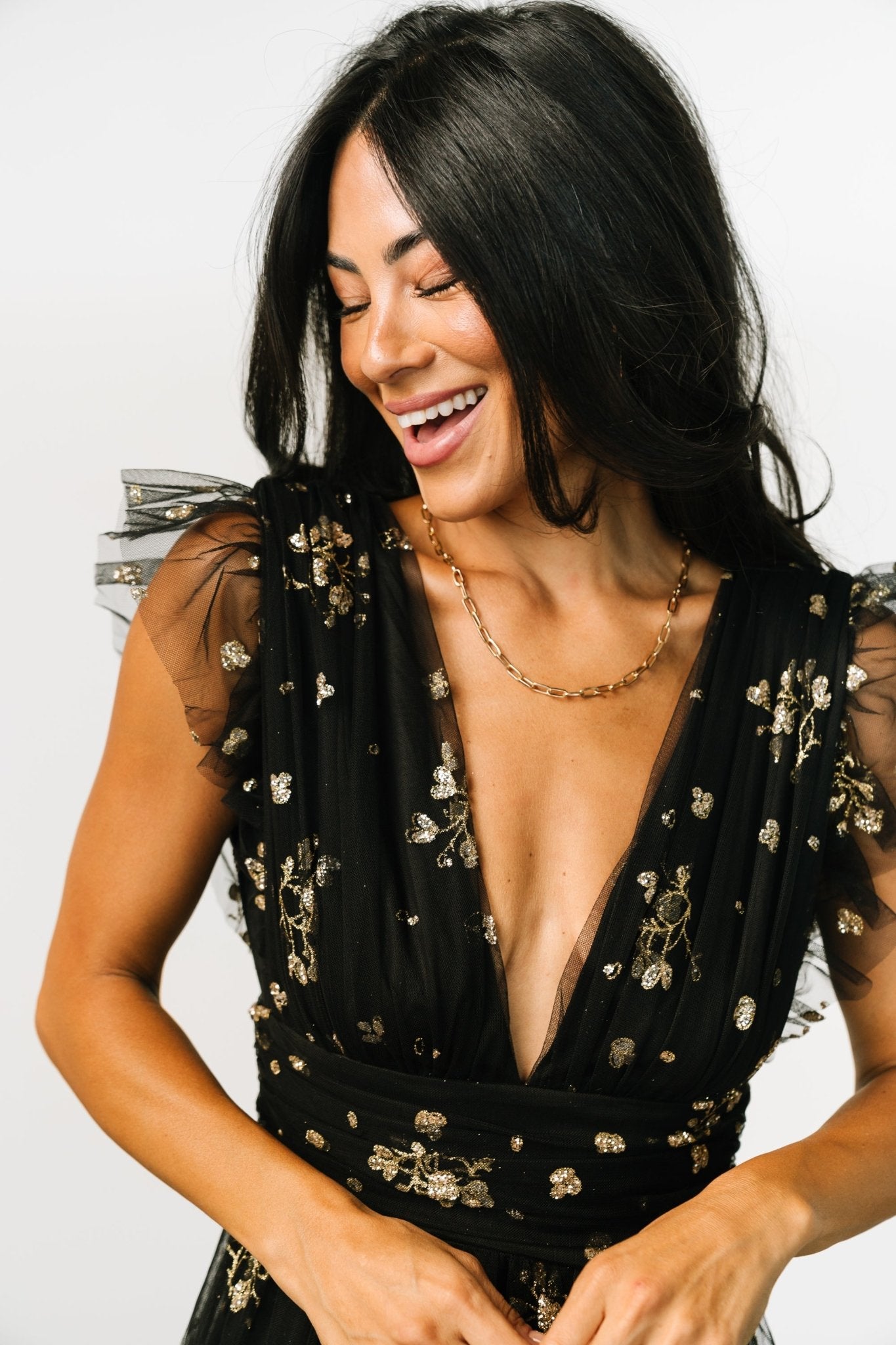 Natalia Floral Embellished Maxi Dress | Black + Gold