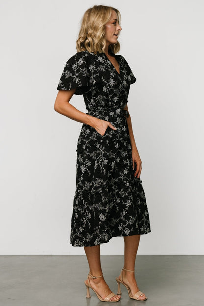 Odeya Tiered Midi Dress | Black + White