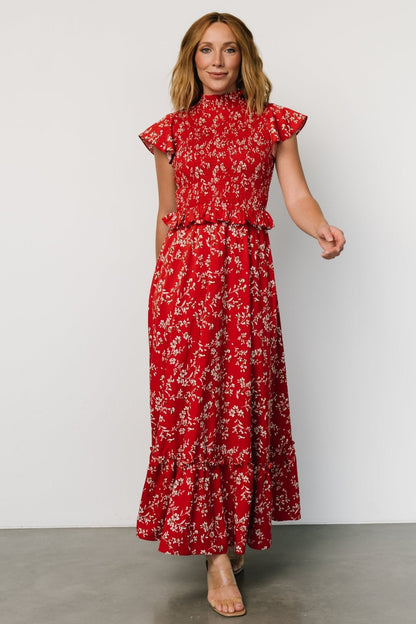Orla Ruffle Maxi Dress | Red Floral
