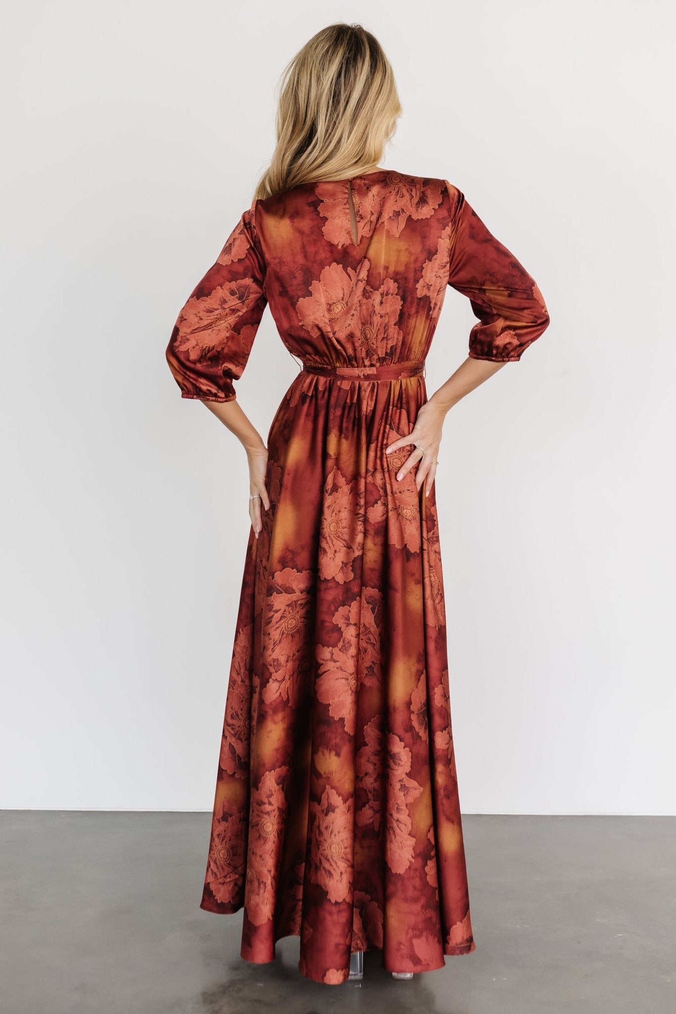 Paula Satin Maxi Dress | Terracotta Floral