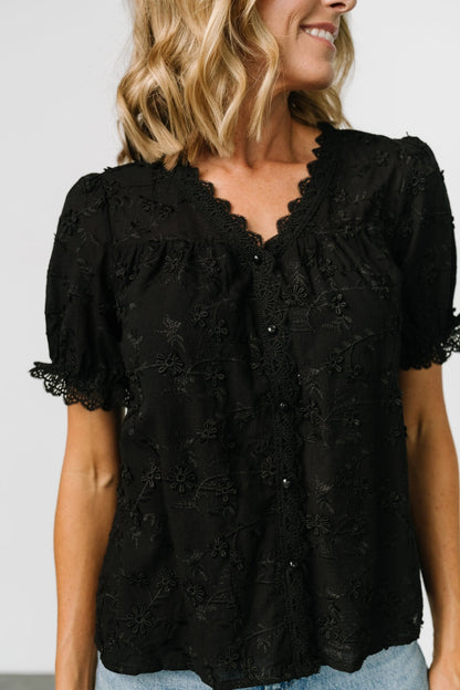Pauline Embossed Top | Black