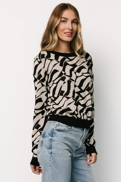 Petra Knit Sweater Top | Black + Ivory