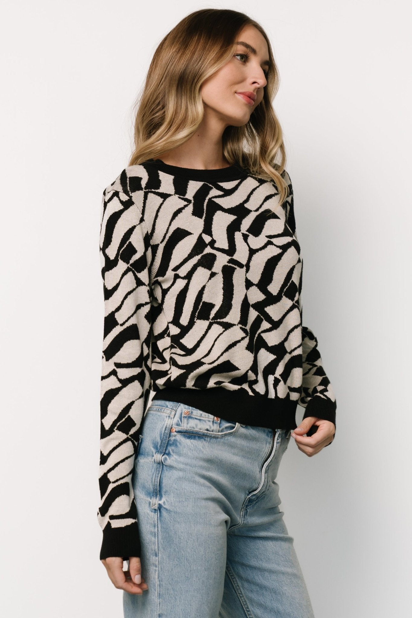 Petra Knit Sweater Top | Black + Ivory