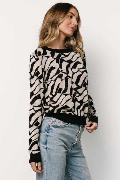 Petra Knit Sweater Top | Black + Ivory