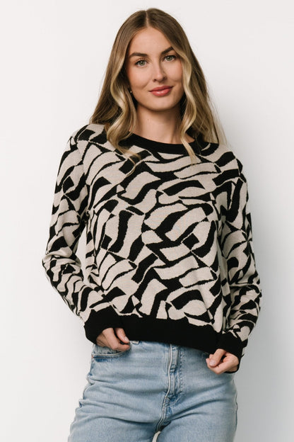 Petra Knit Sweater Top | Black + Ivory