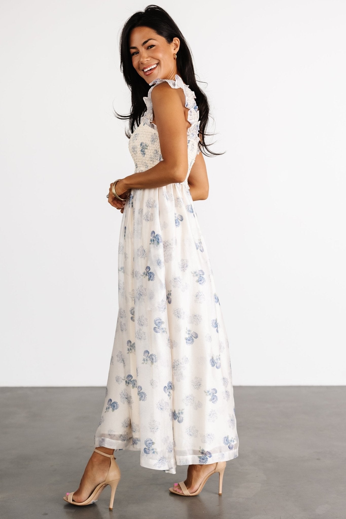 Phoebe Midi Dress | Cream + Blue Floral
