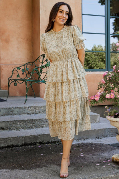 Pia Tiered Midi Dress | Light Sage Floral