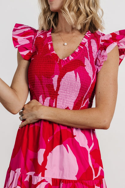 Ranchero Smocked Maxi Dress | Red + Pink