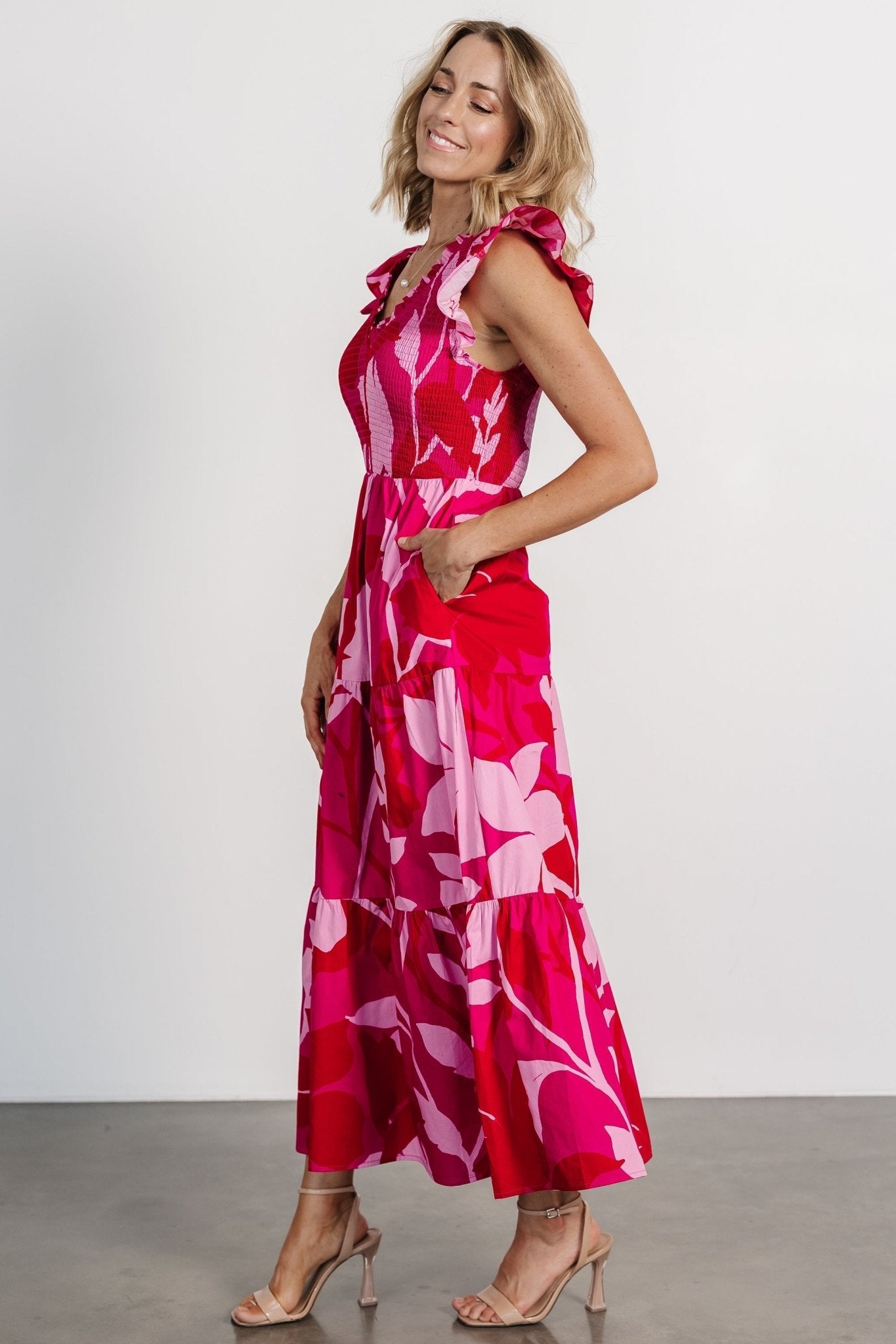 Ranchero Smocked Maxi Dress | Red + Pink