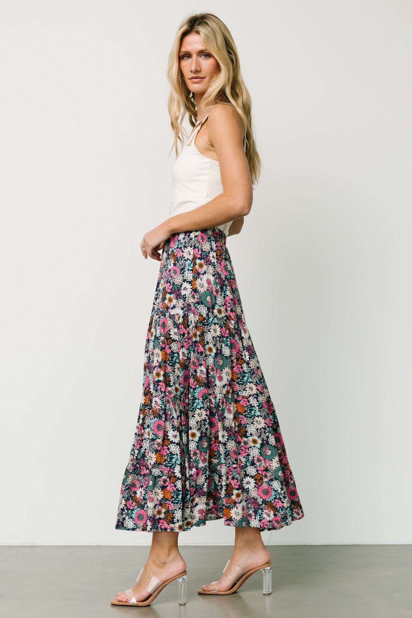 Reilly Maxi Skirt | Navy Flower Print