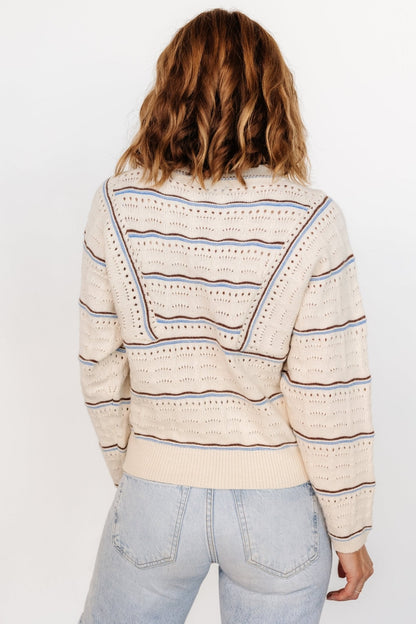 Rhya Knit Sweater | Cream + Blue