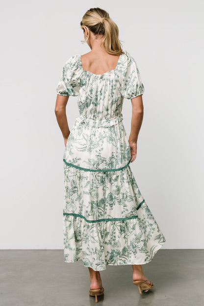 Ruthie Tiered Midi Dress | Green Print