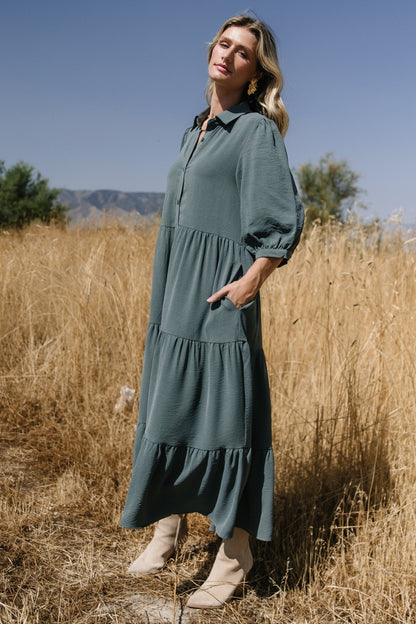 Sandy Button Tiered Dress | Jade