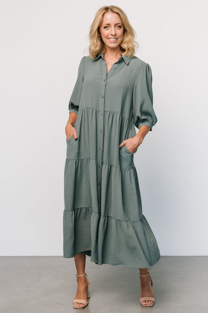 Sandy Button Tiered Dress | Jade