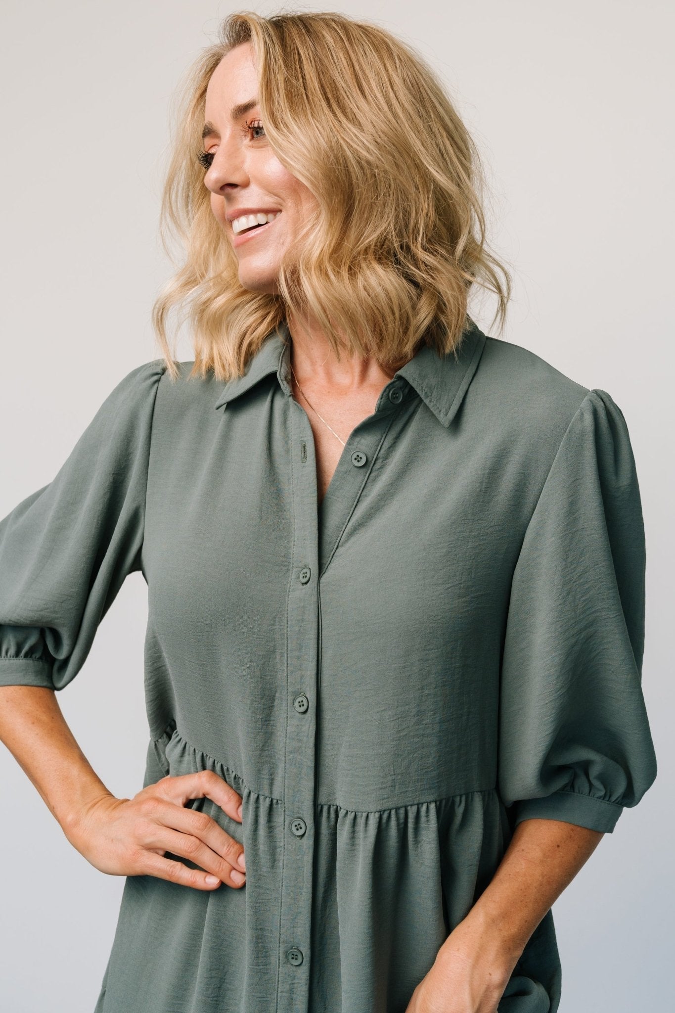 Sandy Button Tiered Dress | Jade