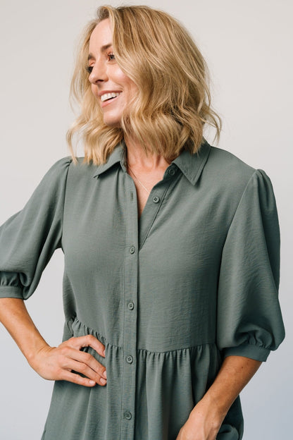 Sandy Button Tiered Dress | Jade