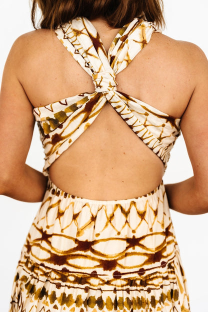 Seraphina Open Back Midi Dress | Tan Multi