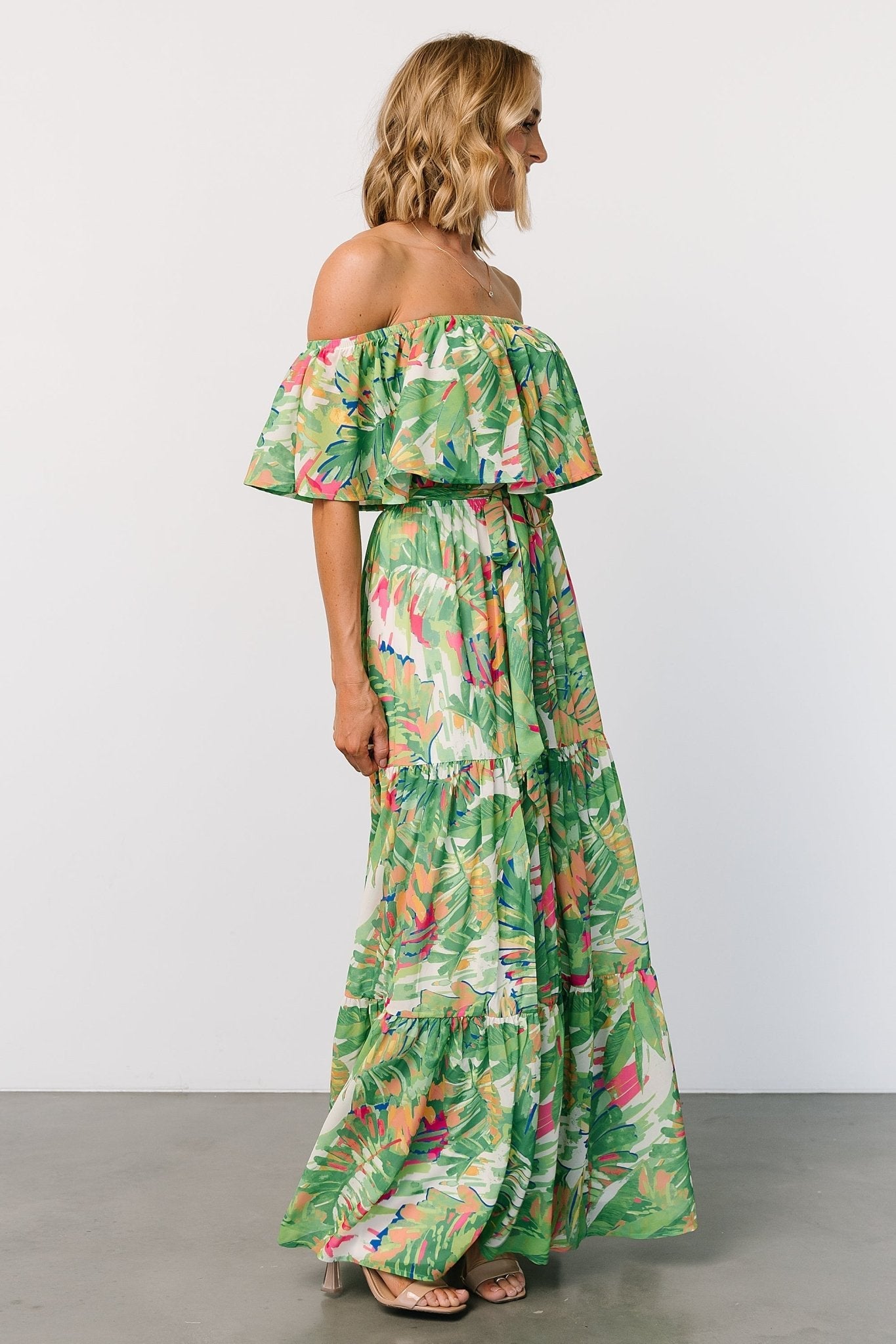 Sonoma Off Shoulder Maxi Dress | Green Multi