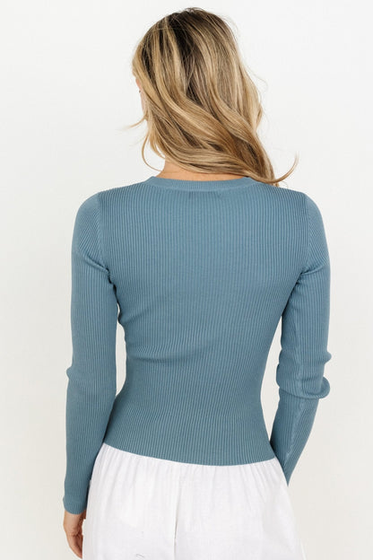 Sora Ribbed Top | Dusty Blue