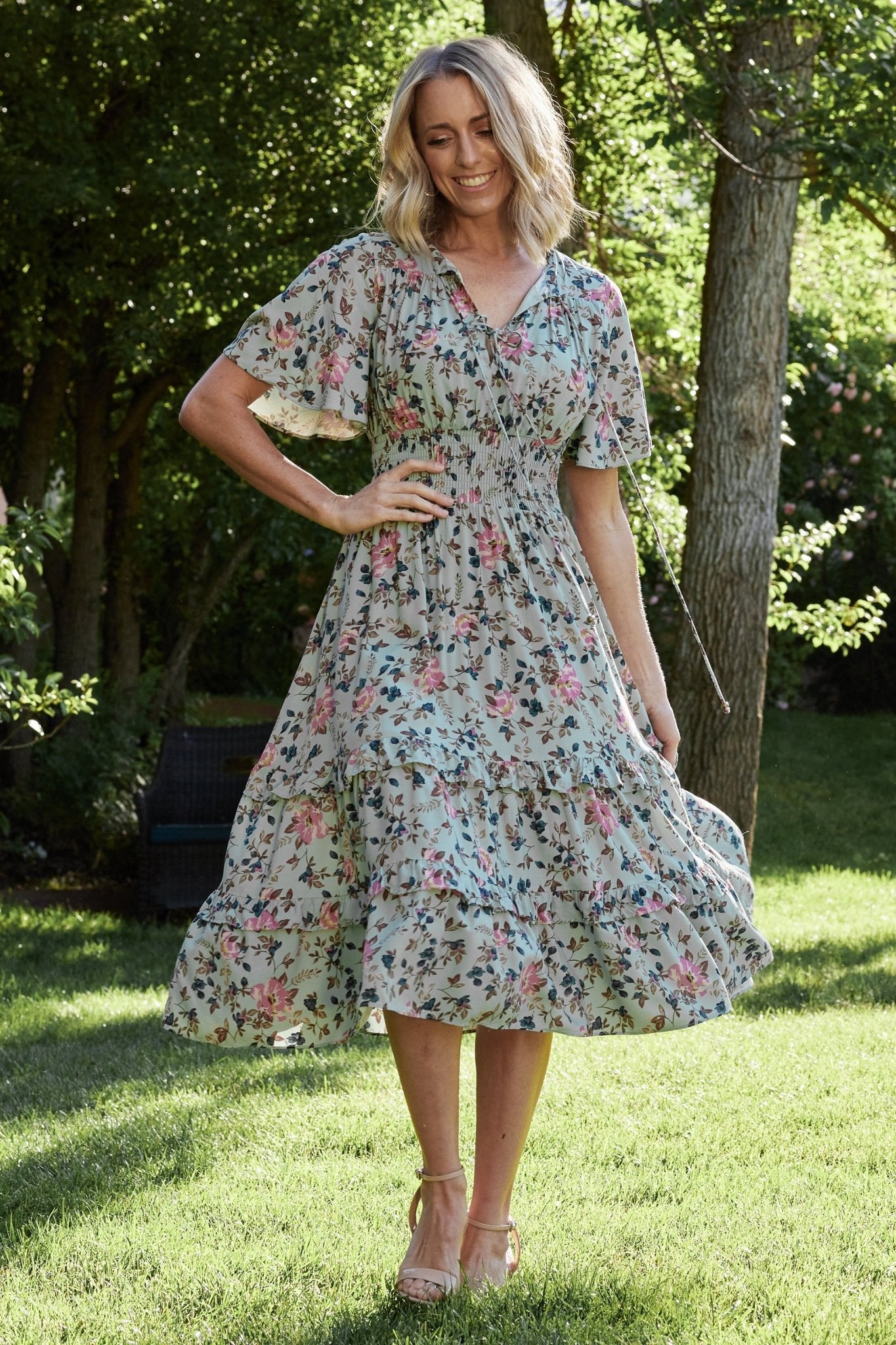 Spell Boho Midi Dress | Sage + Pink Floral