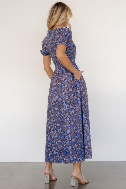 Stockton Smocked Dress | Brown + Blue Floral