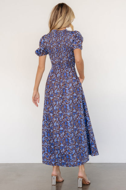 Stockton Smocked Dress | Brown + Blue Floral